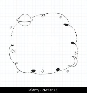 Galaxy decorated minimal line art frame vector Stock Vector