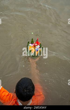 a Krathong at the Loy Krathong Festival in the City Ayutthaya in the Province of Ayutthaya in Thailand,  Thailand, Ayutthaya, November, 2022 Stock Photo