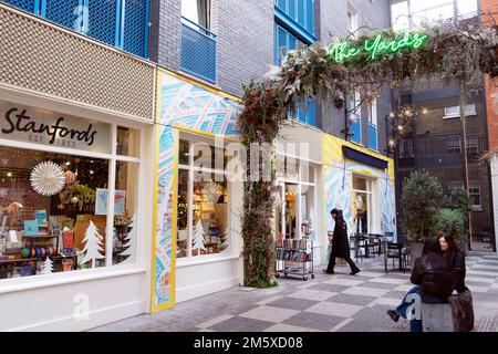Exterior view of the new Stanfords store travel shop storefront in Mercer Walk Covent Garden  London England UK Great Britain  KATHY DEWITT Stock Photo