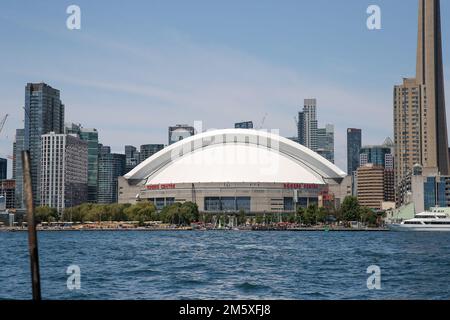 July 10 2022, Toronto Ontario Canada. Rogers Centre from the water taxi. Luke Durda/Alamy Stock Photo
