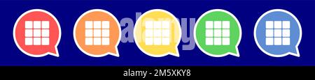 Speech bubble options icon. More options icon in various colors. Stock Vector