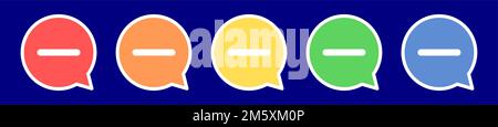 Speech bubble minus sign icon. Subtract icon in various colors. Stock Vector