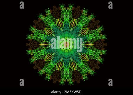 mandala floral green on a black background, mandala for yoga and miditation Stock Photo