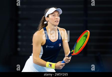Luisa Stefani of Brazil in action during mixed doubles at the 2023 United Cup Brisbane tennis tournament on December 30, 2022 in Brisbane, Australia - Photo: Rob Prange/DPPI/LiveMedia Stock Photo