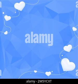 Vector heart string border blue prism pattern background Stock Vector