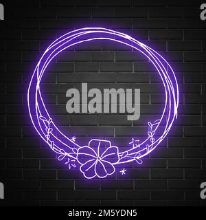Vector neon frame floral glowing border Stock Vector