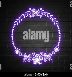 Floral neon effect frame vector design space Stock Vector