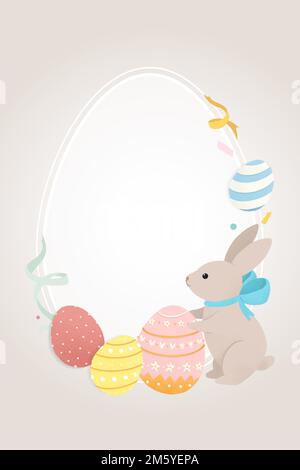 Oval Easter frame with bunny and eggs vector Stock Vector
