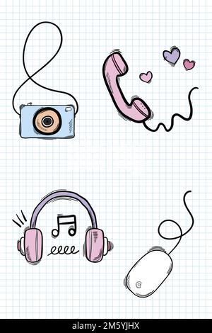 Funky social media doodle vector sticker set Stock Vector