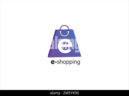 E letter with shopping bag icon and Sale tag, Letter E Online Shop Logo vector Stock Vector