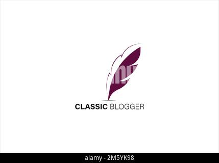 Writer Logo Templates Design Vector Stock . vintage pen feather writer symbol, literature icon, diary sign, black illustration, writer logo templated Stock Vector