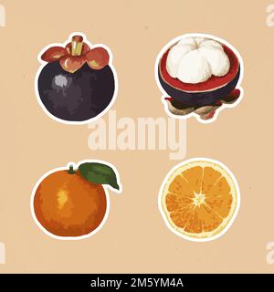 Vectorized tropical fruit sticker collection design elements Stock Vector