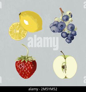 Vectorized tropical fruit sticker collection design elements Stock Vector