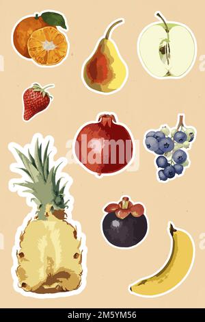 Vectorized tropical fruit sticker collection design elements Stock Vector