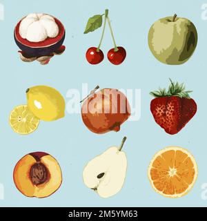 Vectorized tropical fruit sticker collection design elements Stock Vector