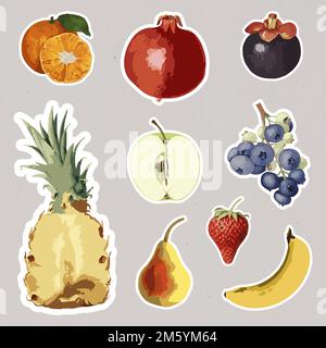 Vectorized tropical fruit sticker collection design elements Stock Vector
