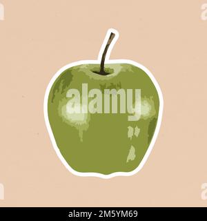 Vectorized green apple fruit sticker with a white border Stock Vector