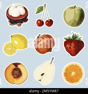 Vectorized tropical fruit sticker collection design elements Stock Vector