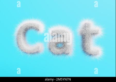 3D render. Lettering cat from white wool on a blue background Stock ...