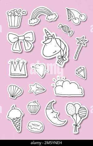 Cute doodle style journal sticker with a white border set on a pink background vector Stock Vector