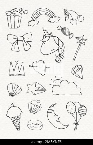 Cute doodle style design element set on a beige background vector Stock Vector