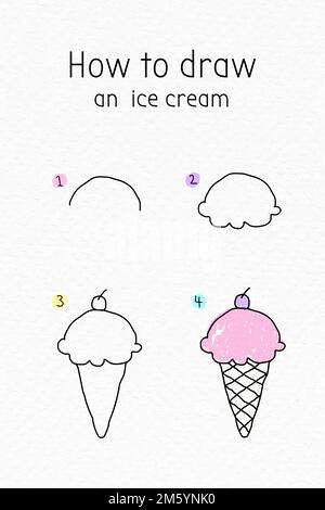 How to draw an ice cream doodle tutorial vector Stock Vector Image