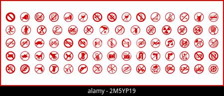 Prohibition Forbidden Signs Symbol Set. Banned, Crossed Out, Not Allowed Vector Editable Icon Set Stock Vector
