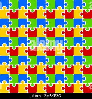 Puzzle Jigsaw Piece Game Pattern In Red, Green, Yellow, Blue Color. World Autism Awareness Day Stock Vector