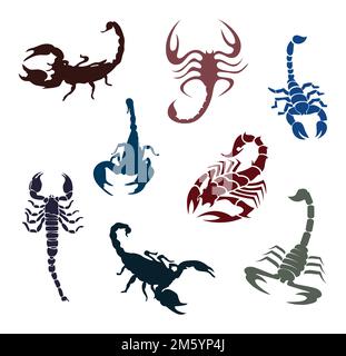 Colorful Scorpion Vector Editable Icon Set. Scorpio Zodiac Symbol Stock Vector