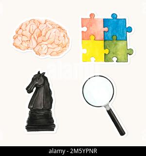 Hand drawn strategy and team stickers set vector Stock Vector
