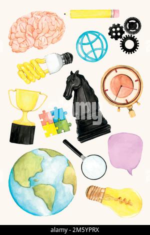 Hand drawn strategy and team stickers set vector Stock Vector