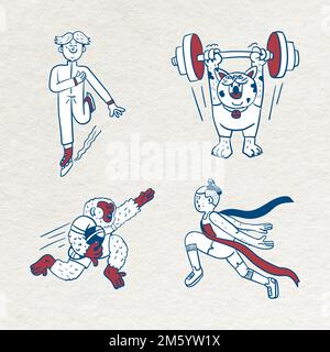 Athletes doodle character collection vector Stock Vector