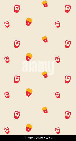 Vector French fries ketchup seamless pattern background Stock Vector