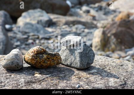 Piles Of Small Rocks On Riverbed of Himalyan rivulet, Kalimpong Stock Photo