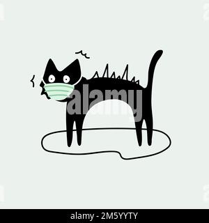 Black cat wearing a surgical mask vector Stock Vector