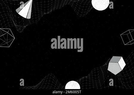 White geometric shapes on a wireframe wave patterned background vector Stock Vector