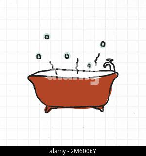 Doodle red bathtub on a grid background vector Stock Vector