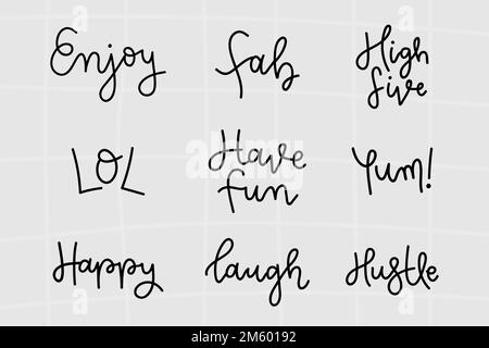 Vector cursive fun words typography set Stock Vector