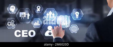 Chief Executive Officer CEO concept. Businessman hand touching CEO on virtual screen Stock Photo
