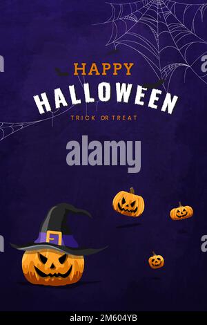 Happy Halloween Jack O'Lantern elements on purple background vector Stock Vector