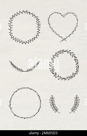 Black leafy frame set vector Stock Vector