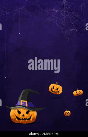 Jack O'Lantern pattern on purple Halloween background template vector Stock Vector