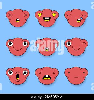 Red monster frog emoticon sticker set vector Stock Vector
