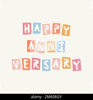 HAPPY ANNIVERSARY paper cut vector phrase typography font Stock Vector