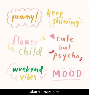 Cute pastel doodle typography set on a beige background vector Stock Vector