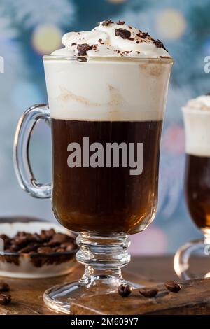 Irish coffee with whipped cream Stock Photo
