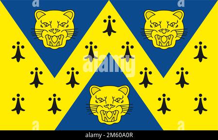 Flag of Shropshire, Salop, Shrops or Salopian Ceremonial county (England, United Kingdom of Great Britain and Northern Ireland, uk) three leopards' he Stock Vector
