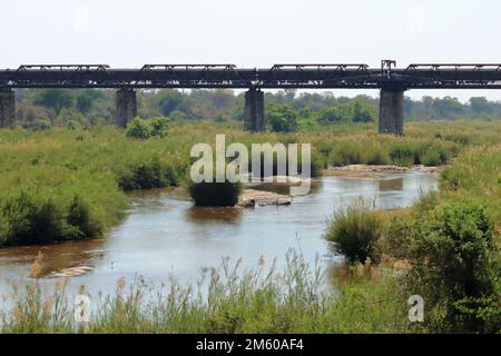 Old Railroad Bridge (now hotel) at Skukuza in Kruger National Park in South Africa Stock Photo