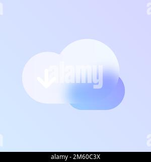 cloud download glass morphism trendy style icon. cloud download transparent glass vector icon with blur and purple gradient. for web and ui design, mo Stock Vector