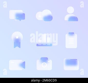 glass morphism trendy style icon set Stock Vector